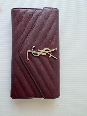 YSL Quilted Leather Wallet in Burgundy